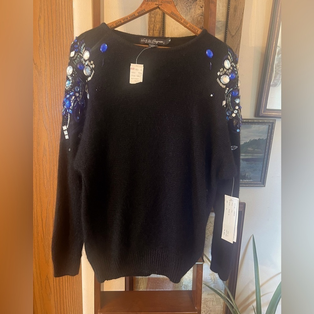 Vintage Eighties/Nineties Jeweled
Encrusted Black Sweater Medium Deadstock